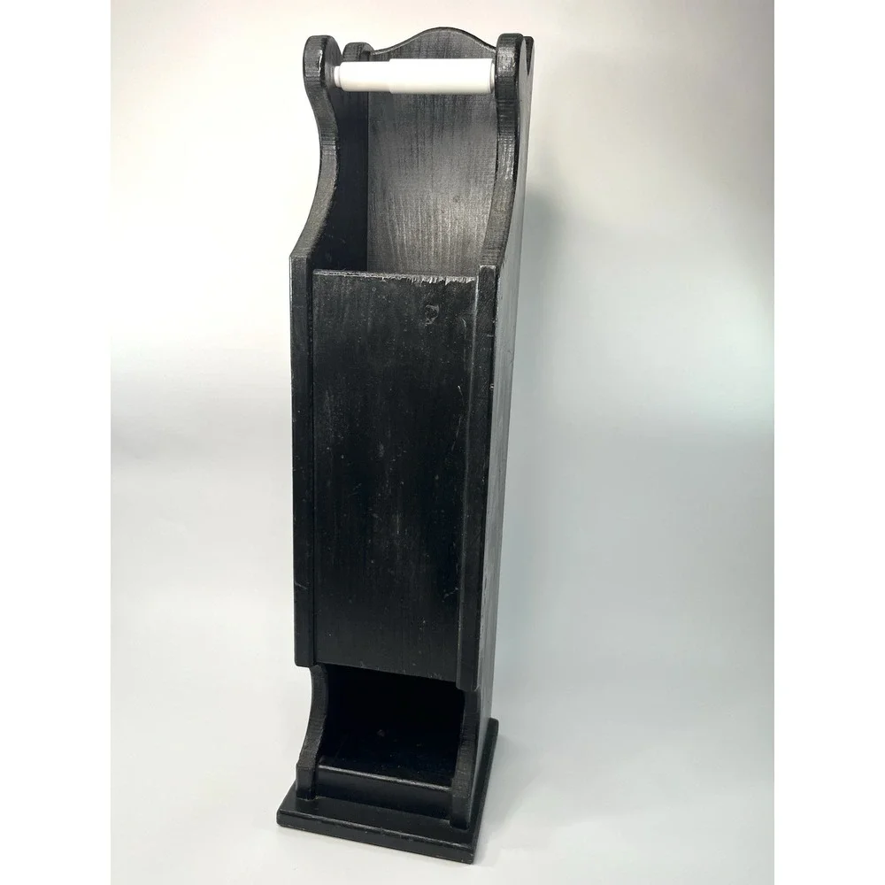 Black Wood Toilet Paper Holder Rustic Farmhouse Style Standing Dispenser
